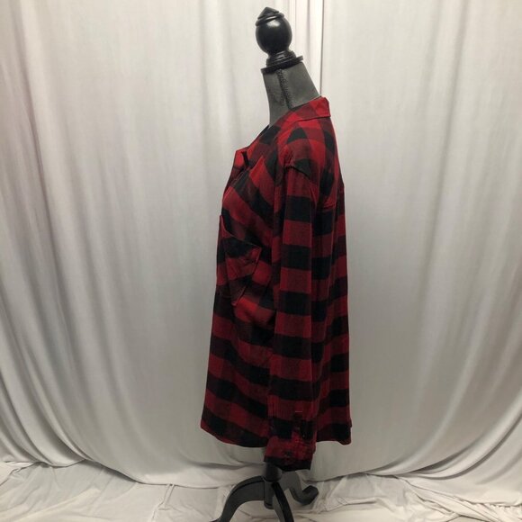 Becool Red Black Buffalo Plaid Button Up Long Shirt Womens Size 3XL Flannel NEW - Picture 3 of 9
